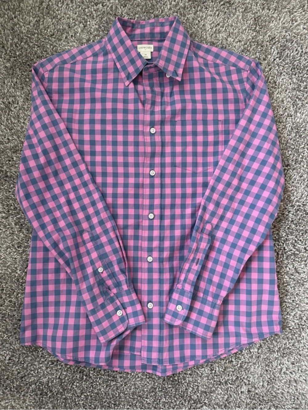 EUC Boys CC LS Button Down, Blue/Pink Gingham Print, Size 14